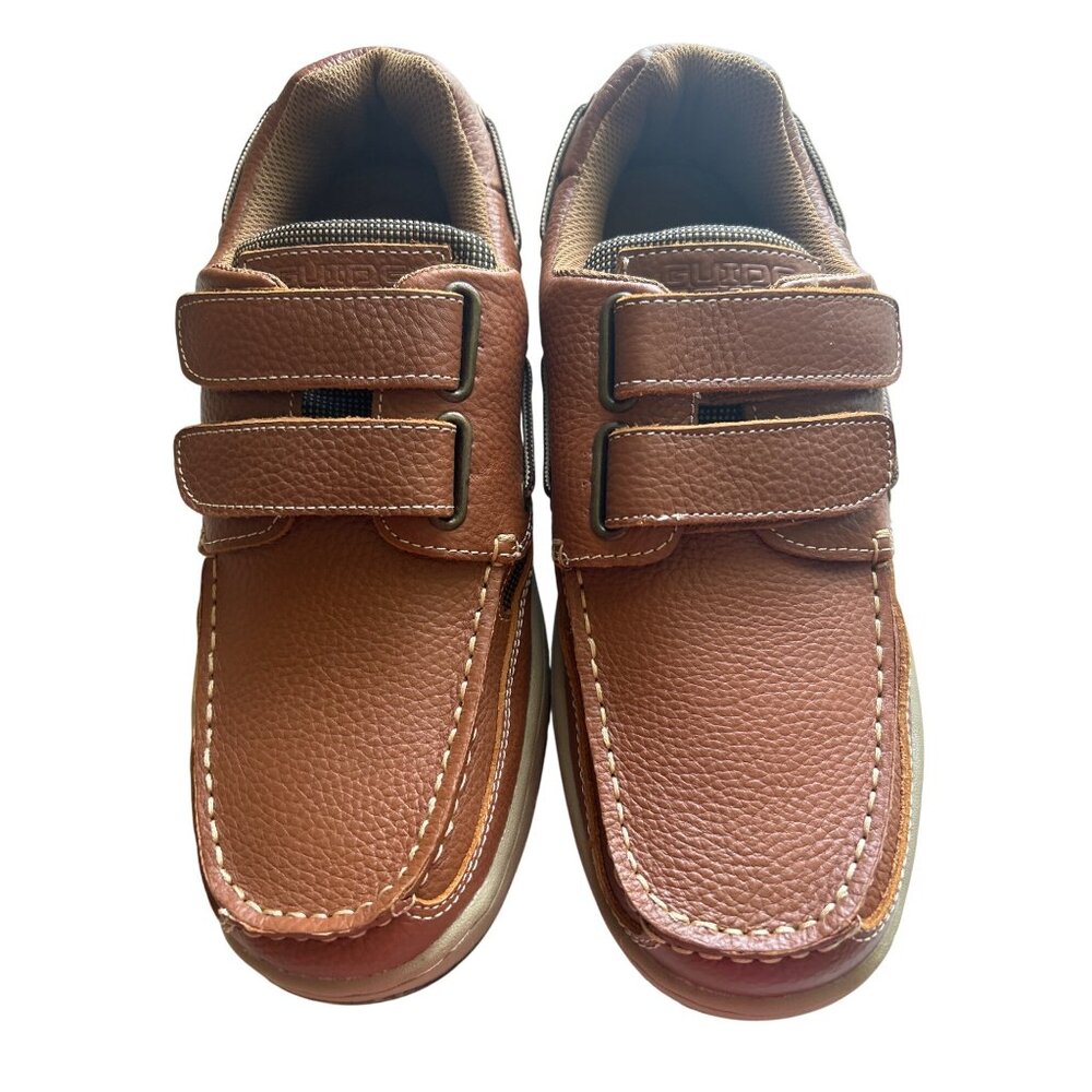 Guide Gear Mens GG Hook N Loop Boat Shoes Size 10 Leather/Textile Upper Brown